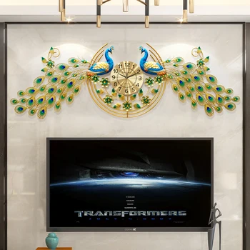 Настенные часы большого размера в скандинавском стиле Дизайн Павлина Роскошные настенные часы для кухни Современный дизайн Игровой декор Дизайн салонной комнаты