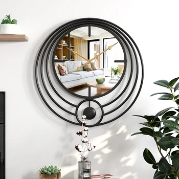 Круглые зеркальные часы из кованого железа В европейском стиле настенные часы из кованого железа в гостиной бесшумные настенные часы