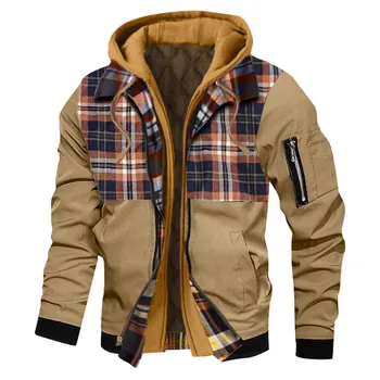 Мужская куртка-бомбер в клетку с принтом, мужская весенне-осенняя повседневная трендовая куртка на молнии с капюшоном, зимние куртки для мужчин, Chaqueta Hombre