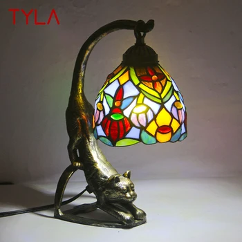 Стеклянная настольная лампа TYLA Tiffany LED Винтажная креативная новинка Cat Настольный светильник Декор для дома Гостиной спальни Прикроватной тумбочки
