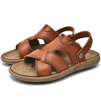 WAERTA, Летние мужские сандалии из натуральной кожи, дышащие сандалии без застежки, Мужская повседневная пляжная обувь, уличные тапочки Zapatos Hombre