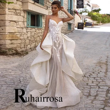 Роскошные свадебные платья-футляры без рукавов в богемном стиле Ruhair, Съемный шлейф для женщин, аппликации, Вечернее платье невесты Robe De Mariée.