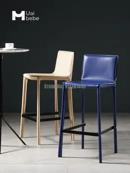 Барный стул с кожаным седлом Nordic Light, роскошный высокий стул для отдыха, барный стул со спинкой, дизайнерский креативный стул на стойке регистрации