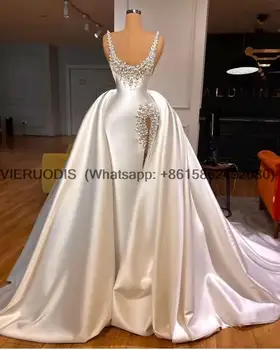 Бисер, жемчуг Русалки, свадебные платья со съемным шлейфом, Свадебное платье с разрезом по бокам, сшитое на заказ Vestido de novia