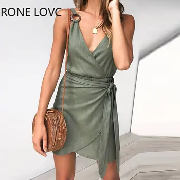 Женское шикарное уплотнительное кольцо, бретельки, V-образный вырез, Без рукавов, на шнуровке, сексуальное мини-платье трапециевидной формы