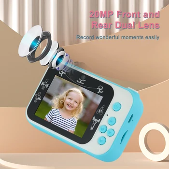 Детская цифровая камера 1080P с двойным объективом, 2,4-дюймовый IPS-экран, интересные игры, рождественский подарок на день рождения для мальчиков и девочек