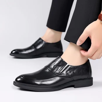 Мужская официальная обувь из натуральной кожи Люксовый бренд Мужские лоферы Модельные мокасины Дышащие слипоны Черные туфли для вождения Плюс размер