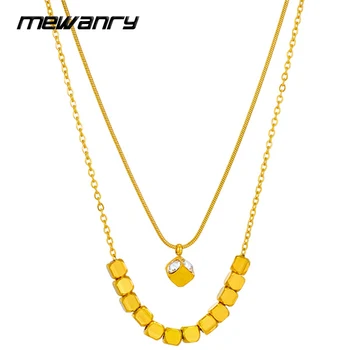 Mewanry Двухслойное ожерелье-цепочка из нержавеющей стали 316L для женщин, креативные украшения с геометрическими бусинами, подарок на годовщину, Оптовая продажа