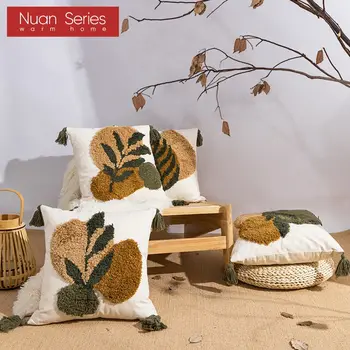 1шт Хлопчатобумажная холщовая наволочка для дивана с растительным узором для гостиной, наволочка для домашнего декора серии Nuan