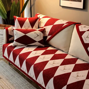 Чехол для дивана в скандинавском стиле с цифровой печатью в виде оленя, мягкое стеганое полотенце для дивана из синели, нескользящие чехлы для диванов для гостиной