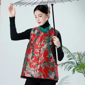Женская одежда в этническом стиле, осень и зима, китайская пряжка с принтом в стиле ретро, улучшенный жилет Tang Cheongsam, куртка, жилет Z2888