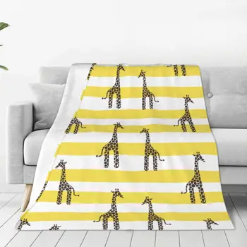 Одеяла с мультяшным жирафом, Фланелевое зимнее желтое и белое Дышащее Супер Мягкое одеяло для домашнего дивана, коврик