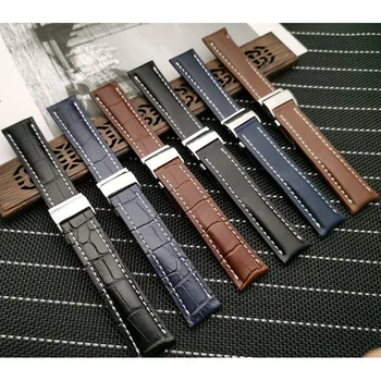 Роскошный ремешок для часов из натуральной кожи, черные коричневые синие ремешки для часов, 20мм 22мм 24мм для ремешка Breitling