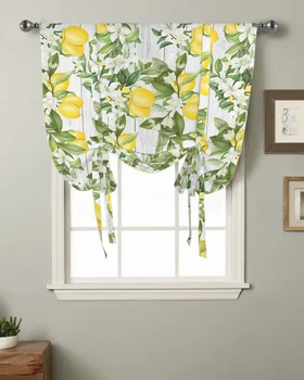 Цветок из листьев Лимона, Белое Дерево, Короткая Кухонная Занавеска На окно, Современный Домашний декор, Маленькое окно, Римские шторы на завязках