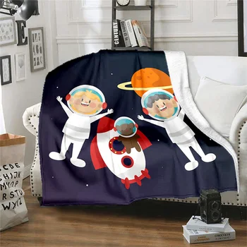 Модное ультра мягкое пушистое шерстяное одеяло с мультяшным астронавтом, одеяло с 3D-принтом, диван-кровать, одеяло для йоги, офисное одеяло для ланча, постельное белье