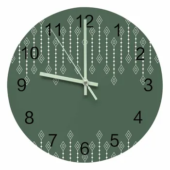 Богемные Геометрические линии Зеленая Светящаяся стрелка Настенные часы Украшения для дома Круглые Бесшумные Часы Декор стен гостиной Офиса