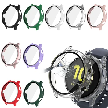 Стекло + Чехол для Samsung Galaxy Watch Active 2 44 мм 40 мм Полностью закрывающий бампер + Защитная пленка correa для Galaxy watch 4 44/40 мм