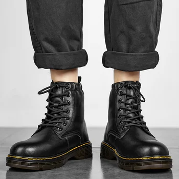 Черные ботинки Martin, мужские ботинки 2023, уличные рабочие ботинки из натуральной кожи, мотоциклетные ботинки из воловьей кожи для мужчин и женщин