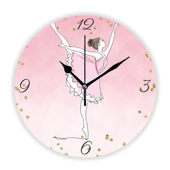 Изящная Красивая Розовая Балерина Гламурное Омбре Настенные Часы Танцующая Балерина Большие Настенные Часы для Комнаты Девушки Домашний Декор Подарок 12 дюймов