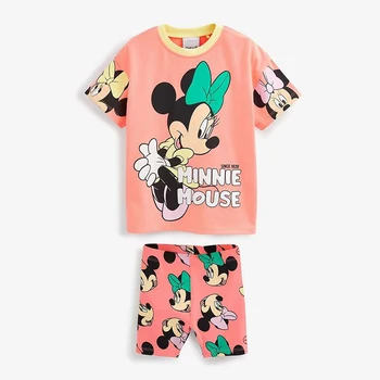 Комплект одежды с Минни Маус для девочек, Летняя футболка с мультяшным принтом и спортивные шорты, Детская одежда Disney из 2 предметов для 2-7 лет