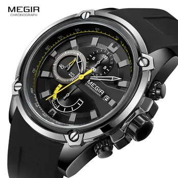 MEGIR Армейские спортивные кварцевые часы для мужчин Черный силиконовый ремешок Военный морской хронограф Наручные часы для мужчин Relogios 2086 Черный