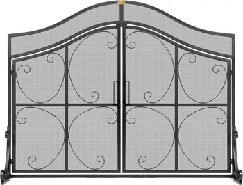 34-Дюймовая каминная ширма из кованого железа с дверцами, металлическая декоративная сетка, искра для огня, Большая плоская защитная крышка для ворот, Каминная решетка