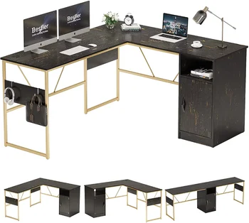 Bestier 95,2 дюйма L-образный Компьютерный стол со шкафом для хранения Угловой стол для домашнего офиса