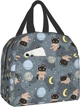 Милые Кошки, Космонавты, Ланч-бокс, дорожная сумка, сумки для пикника, изолированная прочная сумка для покупок, Многоразовые водонепроницаемые сумки для школы