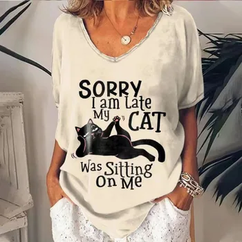 Извините, я опоздал, на мне сидел мой кот, Женская футболка большого размера с 3D-принтом