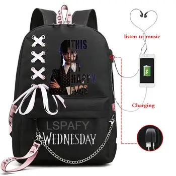 Рюкзак Wednesday Addams с USB зарядкой, школьные сумки для аниме-косплея для мальчиков и девочек, подарочные сумки для ноутбука, школьные сумки