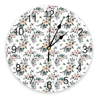 Круглые настенные часы с рождественским цветочным растением, современный дизайн, Кухонные подвесные часы, Домашний декор, Бесшумные настенные часы