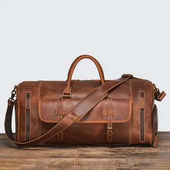 Винтажная портативная дорожная сумка из натуральной кожи Crazy Horse Skin, сумка для фитнеса через плечо, большая вместимость делового багажа