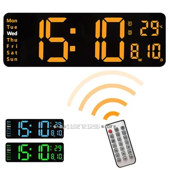 13-Дюймовые настенные цифровые часы с дистанционным управлением, отображение температуры, даты, недели, украшение дома, двойные будильники, большие настольные светодиодные часы