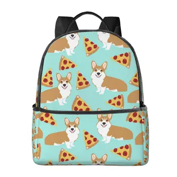 Corgi Pizza Синий школьный рюкзак большой емкости для ноутбука Модный Водонепроницаемый Регулируемый спортивный рюкзак для путешествий
