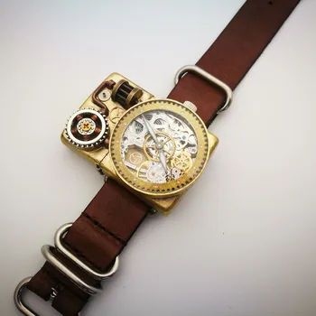 Оригинальные часы ручной работы Механические часы с зажиганием из чистой меди Креативные мужские механические часы ручной работы