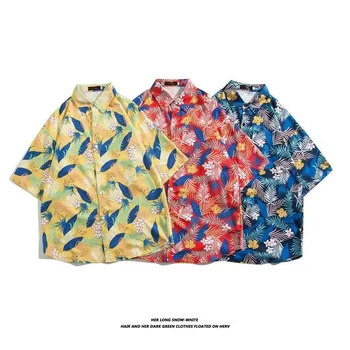 Летняя тонкая мужская пляжная рубашка, свободная рубашка с коротким рукавом, топ с гавайским принтом, рубашки ropa clothing для мужчин