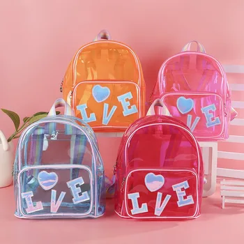 Прозрачный рюкзак из ПВХ ярких цветов English LOVE Fashion Школьный ранец для начальной школы, трендовый рюкзак для детского отдыха