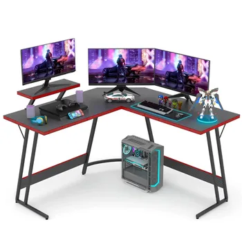 51-дюймовый L-образный игровой стол, компьютерный угловой стол, игровой стол для ПК, стол с большой подставкой для монитора, черный