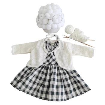 Косплей Бабушки для маленьких девочек, ожерелье с накладными волосами, Платье, Свитер, Набор инструментов для вязания крючком