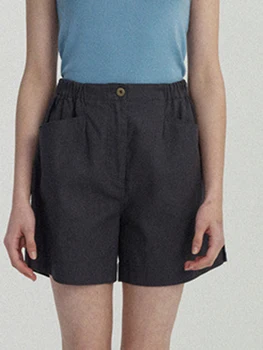 Однотонные шорты с карманами, женские летние Новые Винтажные Элегантные прямые брюки с эластичной резинкой на талии 2023, корейская мода, повседневные короткие шорты