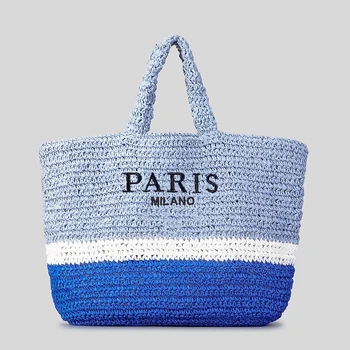 Женская сумка-тоут из соломы ручной работы с вышивкой и буквами, роскошные дизайнерские сумки и кошельки, Новая повседневная пляжная сумка на плечо 2023 года