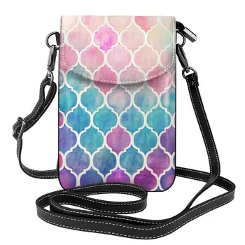 Радужная пастельная акварель, Марокканская богемная сумка через плечо, геометрическая мода, стильные женские сумки, кожаная сумка для покупок, студенческая сумочка