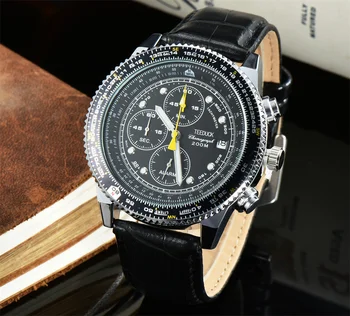 Кварцевые часы AAA Роскошный ремешок со светящейся датой SK, вращающийся безель, хронограф, кожа из нержавеющей стали, мужские наручные часы 44 мм