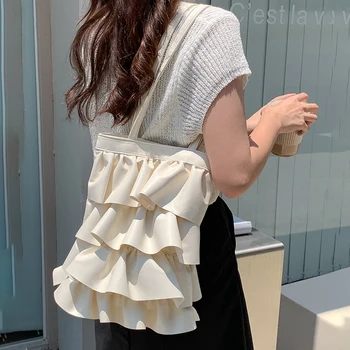 Дизайнерская плиссированная женская сумка через плечо в Корейском стиле, однотонная модная сумка большой емкости, простые сумки через плечо для девочек