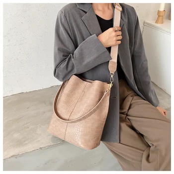 Женская сумка, винтажные сумки через плечо с крокодиловым узором для женщин, трендовые дизайнерские сумки через плечо из искусственной кожи, ведро большой емкости