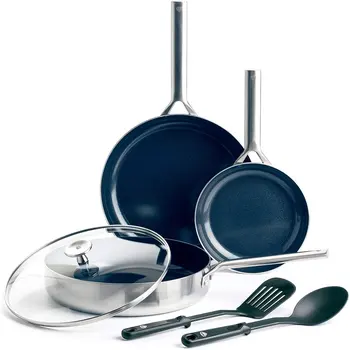 Кухонная посуда Набор кастрюль и сковородок с тройным стальным керамическим антипригарным покрытием, 6 шт.