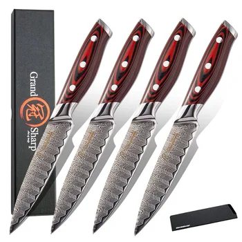 GRANDSHARP 4 шт. Набор ножей для стейка Дамасские кухонные ножи 67 слоев VG10 Японские кухонные ножи из дамасской стали с ручкой G10 В подарок