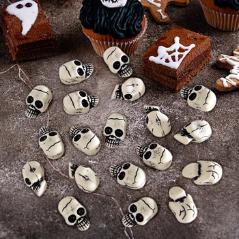 E5 12шт Мини-голова скелета, смола, Череп, кость, украшения для вечеринки на Хэллоуин, Домашний стол, Торт, принадлежности для декора 