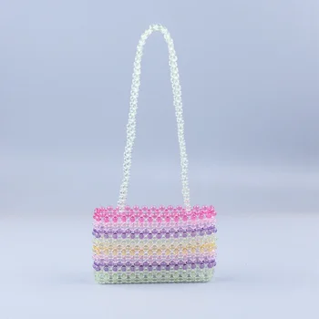 Новые женские сумки в радужную полоску, модная летняя маленькая свежая сумка подмышками, Красочная женская сумочка ручной работы, расшитая бисером.
