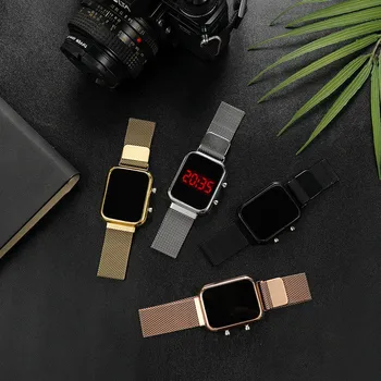 Простые цифровые часы для мужчин, роскошные светодиодные часы из нержавеющей стали с магнитным сетчатым ремешком, водонепроницаемые модные мужские электронные наручные часы
